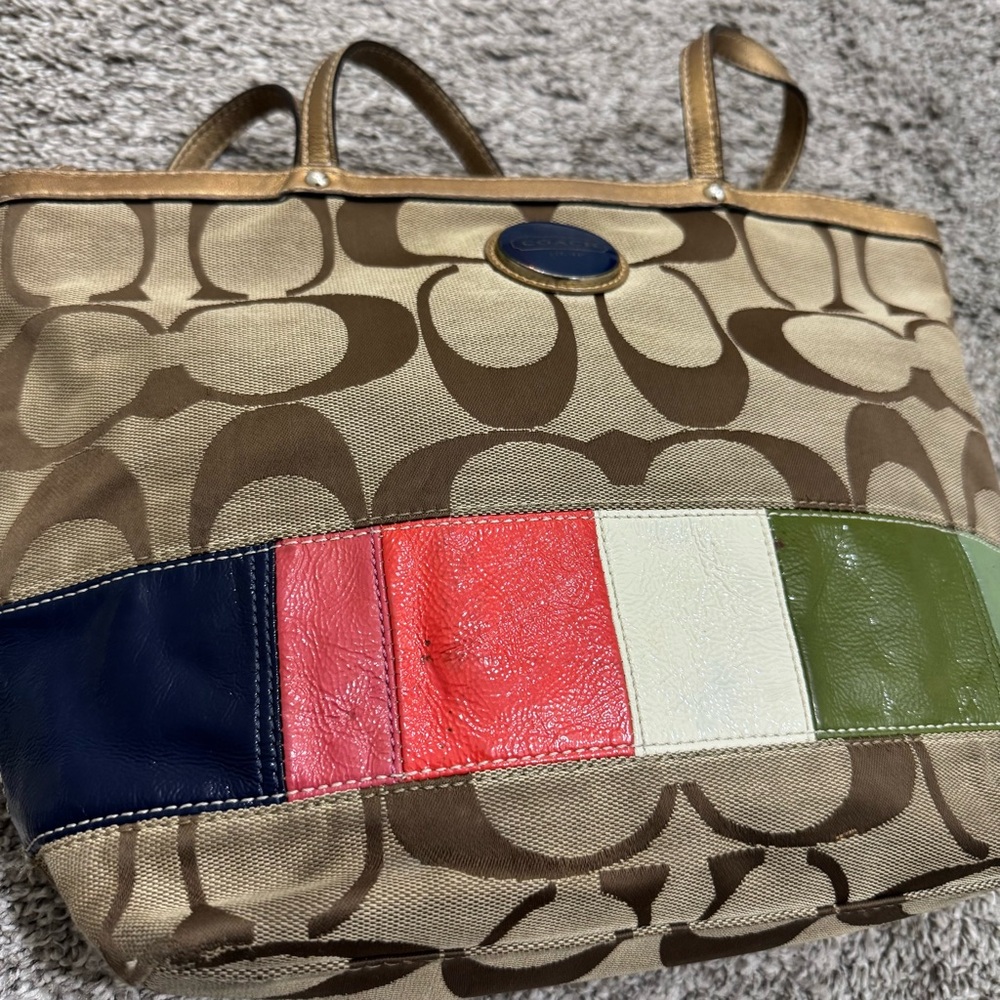 Coach Brown Multicolor Patchwork Tote - image 2